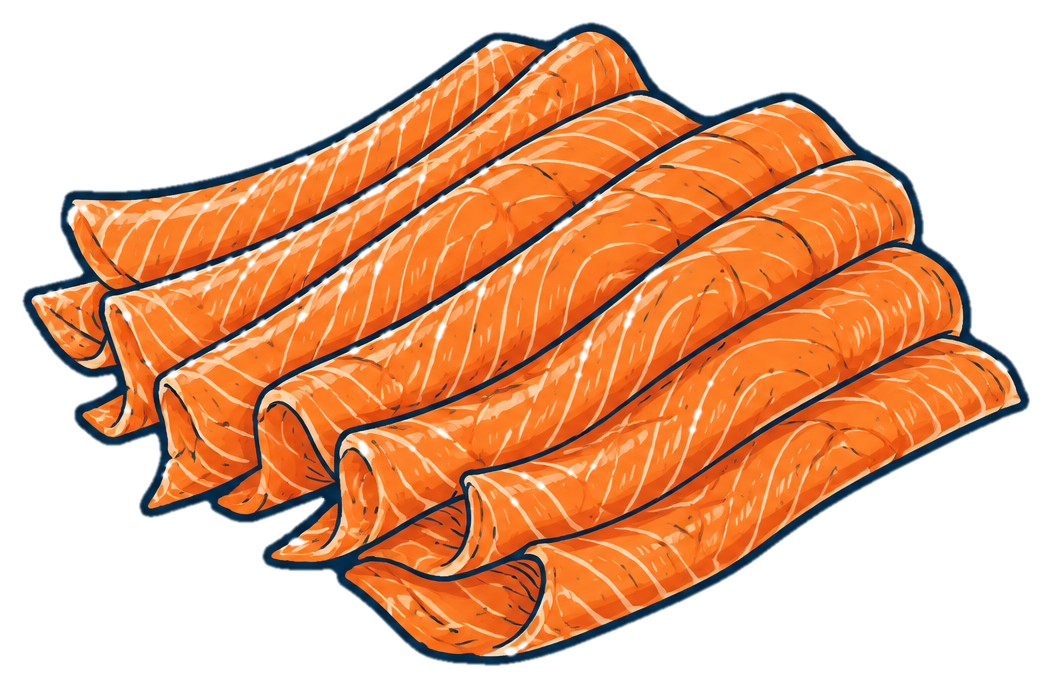 Tekening van plakjes koud gerookte zalm