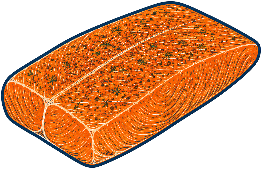 Tekening van een gekruid half mootje gerookte zalm