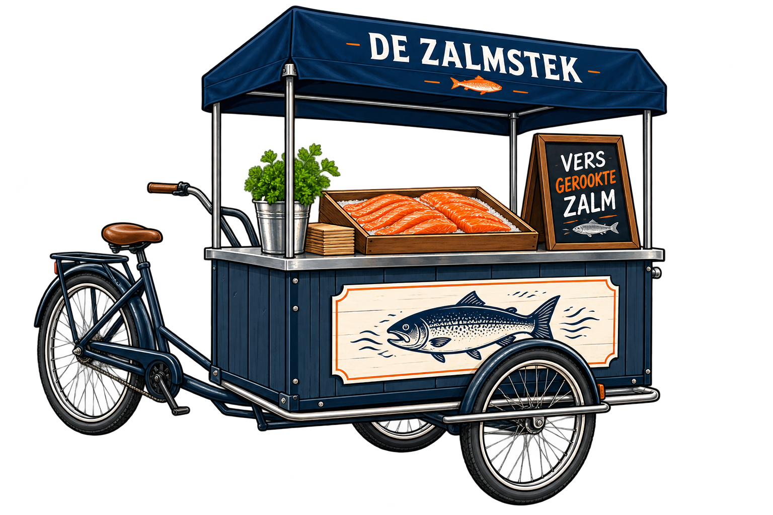 De fietskar van De Zalmstek met verse gerookte zalm